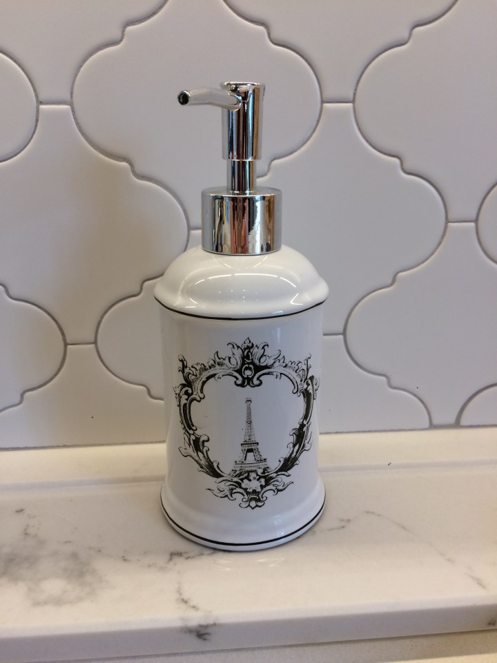 Arabesque tile, classic French details, white marble